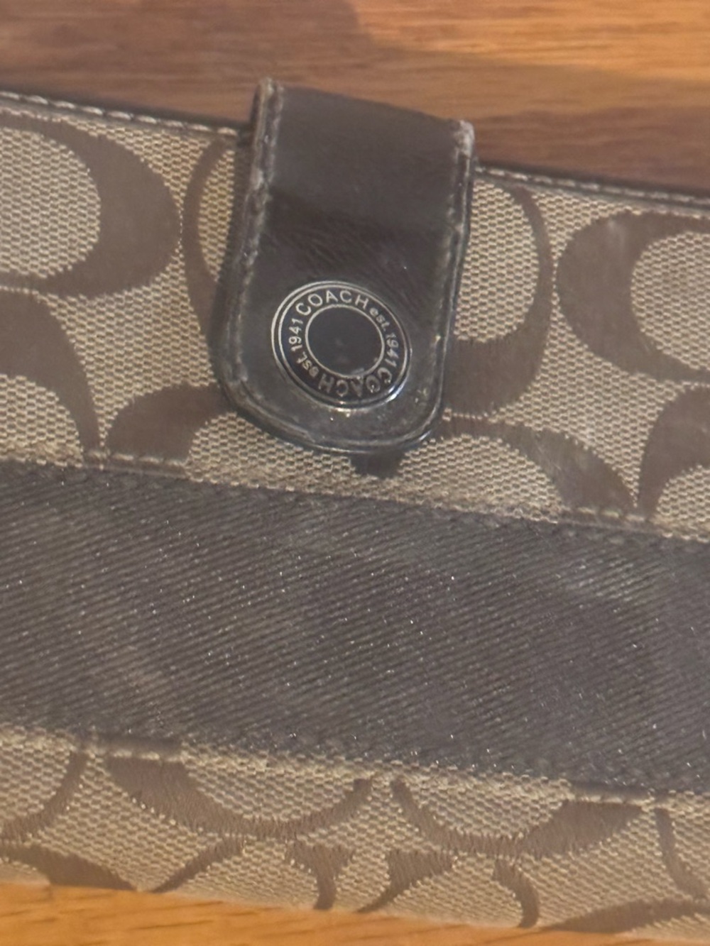 Coach Brown Signature Canvas Wallet with Dark Brown Trim